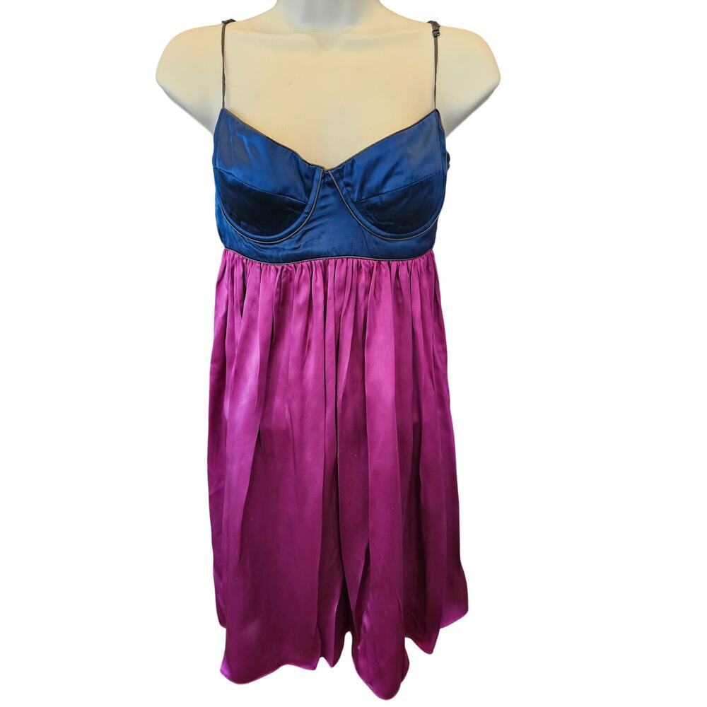 Full circle 100 % silk corset style fuchsia dress side zip midi flirty EUC 8/XS